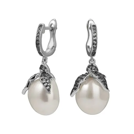 Серьги из серебра с топазом и жемчугом