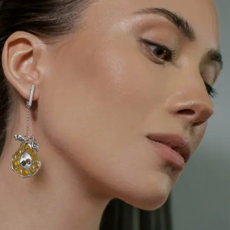 Серьги из серебра «Груша» с раухами-топазами