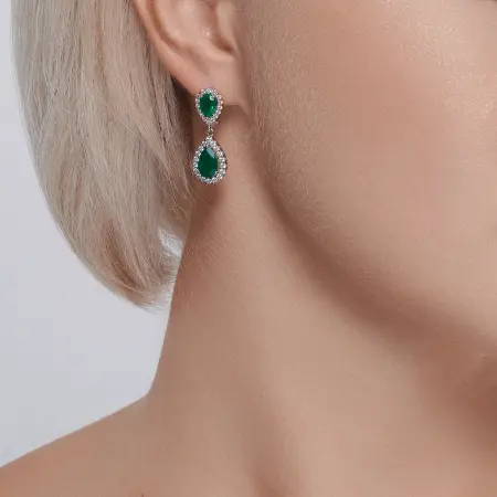 Серебряные серьги с агатом и фианитами