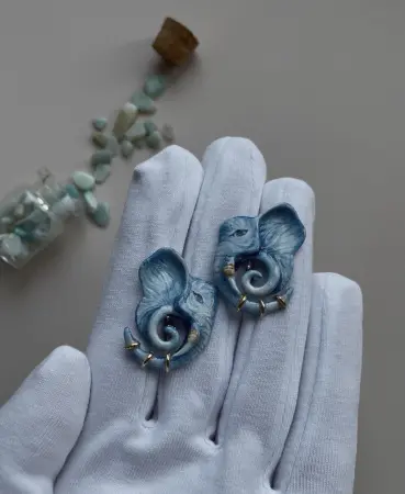 Серьги из серебра с эмалью «Слон»