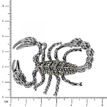 Серебряная брошь с гранатом и марказитами Swarovski