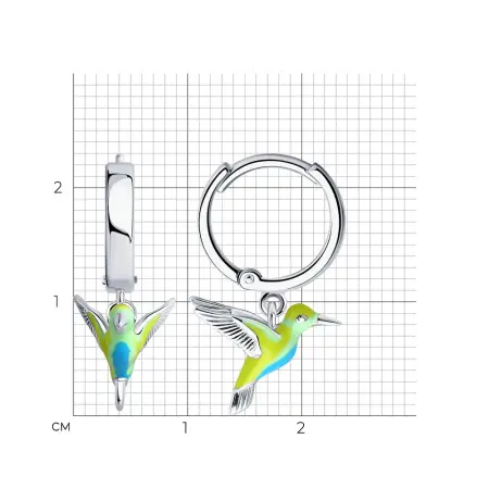 Серебряные серьги с эмалью «Колибри»