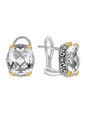 Серебряные серьги c горным хрусталем, марказитами Swarowski и позолотой