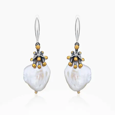 Серьги из серебра с камнем жемчуг барокко