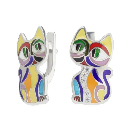 Серьги из серебра с эмалью «Коты Матисса»