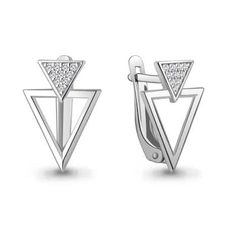 Серьги из серебра с фианитами «Треугольник»