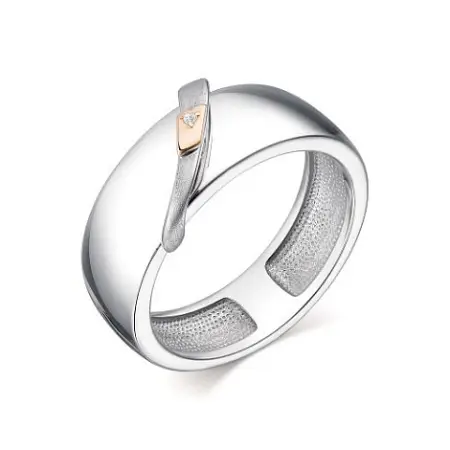 Серебряное кольцо с бриллиантом и позолотой