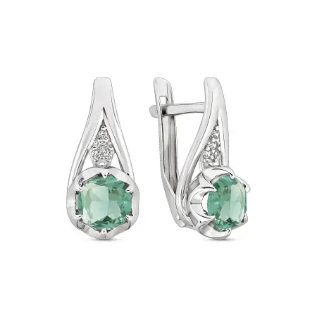 Серьги из серебра с празиолитом и фионитами