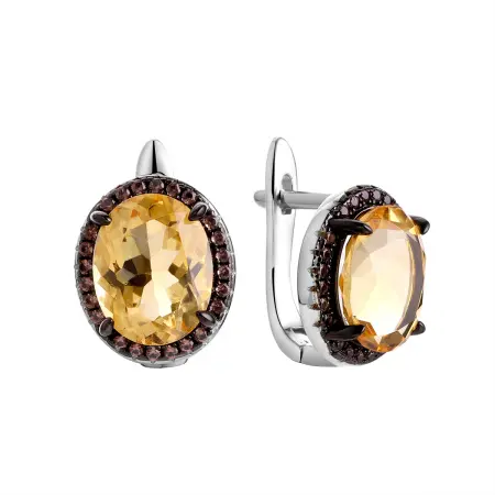 Серьги из серебра с цитрином и нанокристаллами