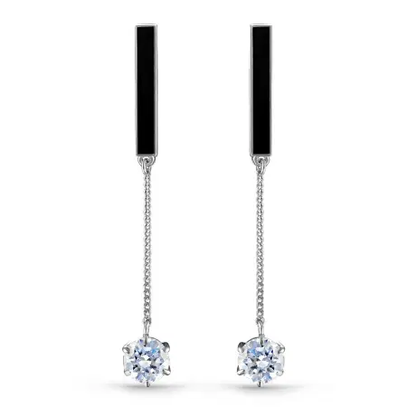 Серьги из серебра с эмалью и фианитами «Точка-тире»