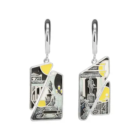 Серьги «Невский проспект Ночь» из серебра с эмалью