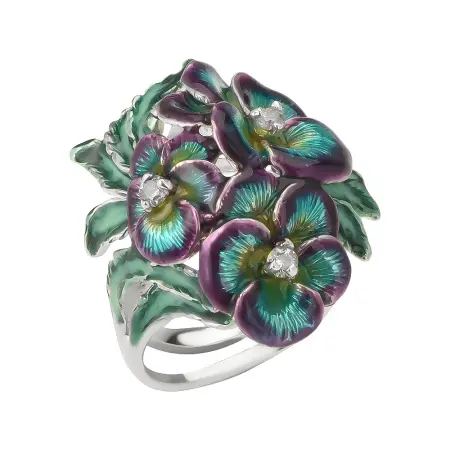 Кольцо из серебра с эмалью «Фиалка»