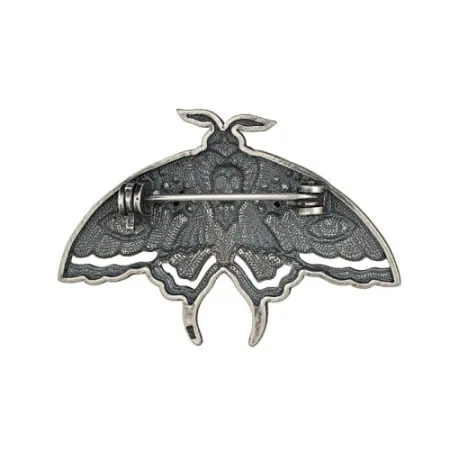 Серебряная брошь «Мотылек бражник» череп с эмалью и фианитами