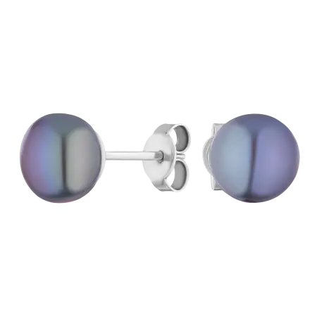 Серьги пусеты из серебра с черным жемчугом