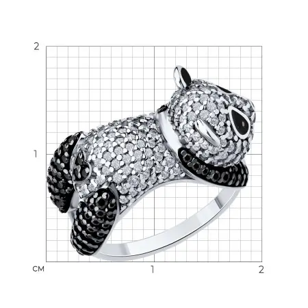 Кольцо из серебра с фианитами и эмалью «Панда»