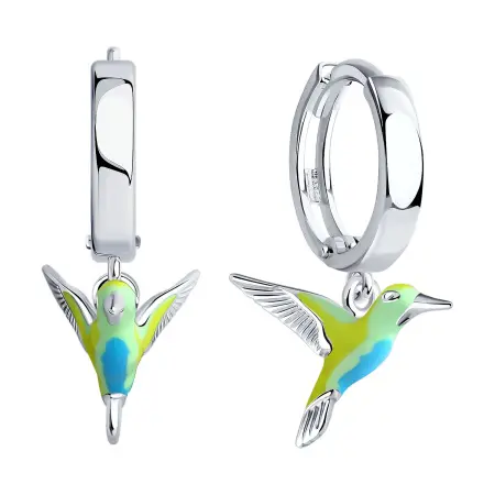 Серебряные серьги с эмалью «Колибри»
