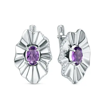Серьги из серебра с аметистом и фианитами