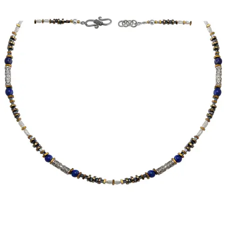 Колье из серебра с лазуритом и жемчугом