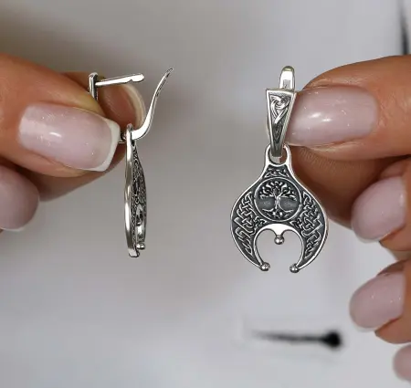 Серьги из серебра «Лунница» в славянском стиле