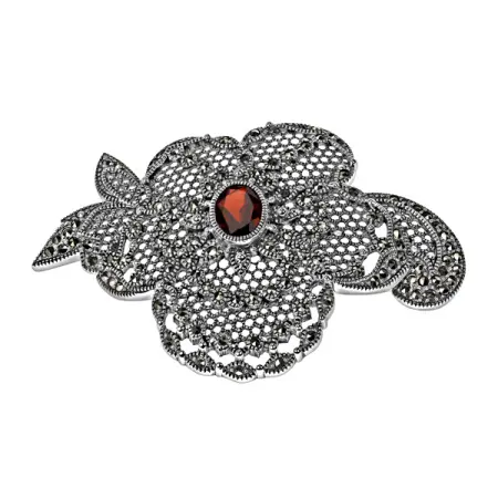 Серебряная брошь Alexandre Vassiliev с гранатом и марказитами Swarovski