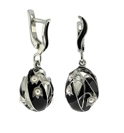 Серьги из серебра с эмалью «Ландыши»