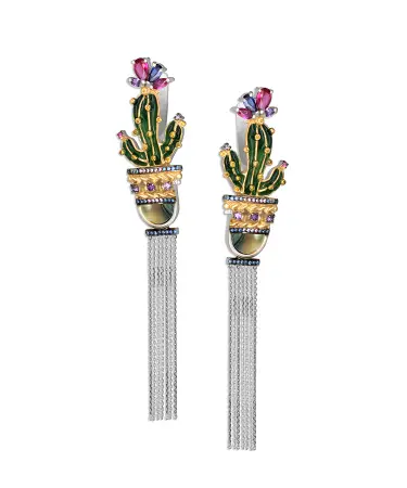 Серьги из серебра с фианитами и перламутром «Кактусы»
