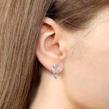 Серьги из серебра с фианитами «Треугольник»