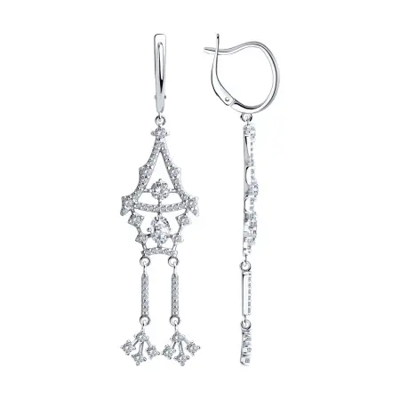 Серьги из серебра с фианитами «Избушка на курьих ножках»