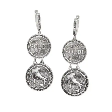 Длинные серьги из серебра монетки «Италия»