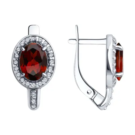 Серебряные серьги с гранатом и фианитами