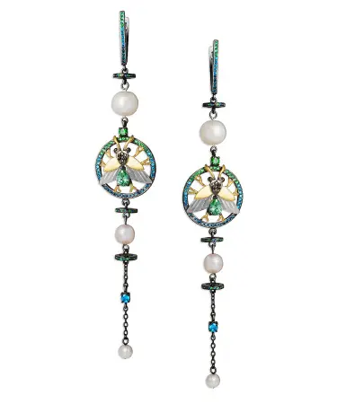 Серьги из серебра «Мотылек» с жемчугом и фианитами