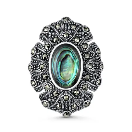 Брошь-кулон из серебра с натуральным перламутром и марказитами