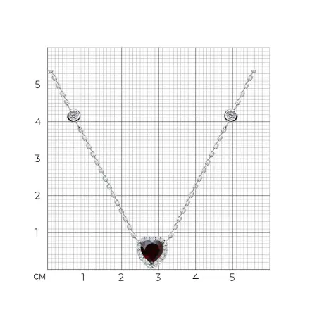 Колье из серебра с гранатом и фианитами «Сердце»