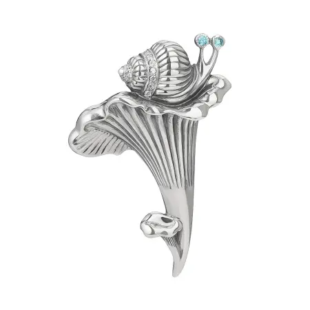 Брошь из серебра с фианитами «Улитка»