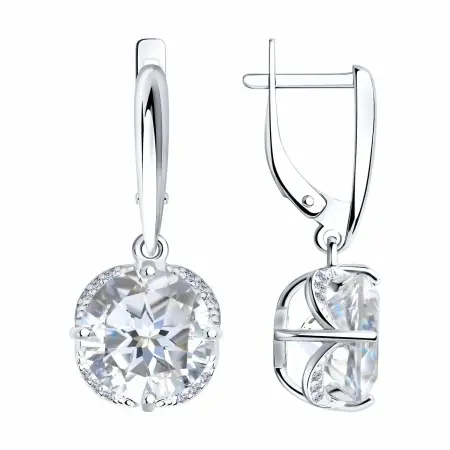 Серебряные серьги с горным хрусталем и фианитами