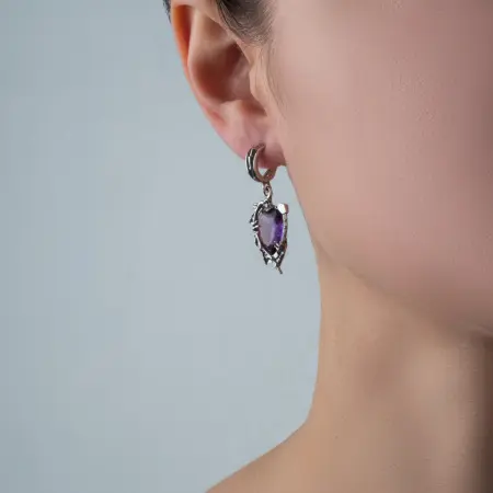 Серебряные серьги с аметистом «Тёмный мистик»