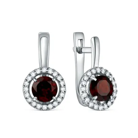 Серьги из серебра с гранатом и фианитами