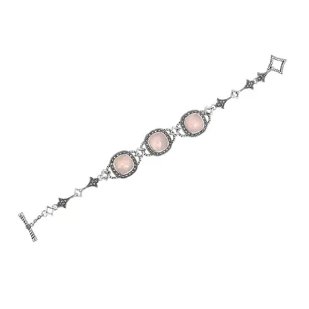 Серебряный браслет с розовым кварцем и марказитами Swarovski