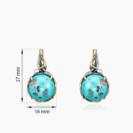 Серьги из серебра «Бирюзовые Тропы» с бирюзой с позолотой