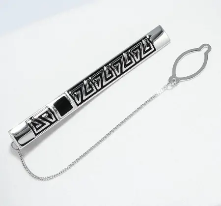 Серебряный зажим для галстука с греческим узором Sokolov