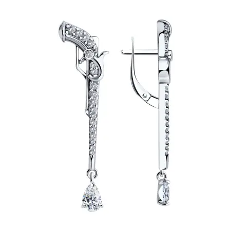 Серьги из серебра с фианитами «Револьвер»