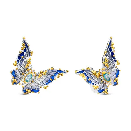 Серьги из серебра с топазами, эмалью в позолоте «Бабочка»