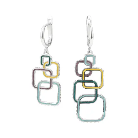 Cеребряные серьги-подвески «Геометрия» с эмалью