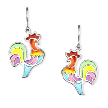 Серебряные серьги с эмалью «Петушок»