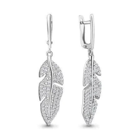 Серьги из серебра с фианитами «Перья»