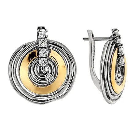 Серьги из серебра с фианитами и позолотой