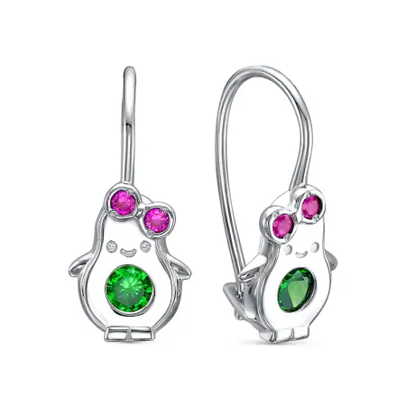 Серебряные серьги с корундом и фианитами «Авокадо»