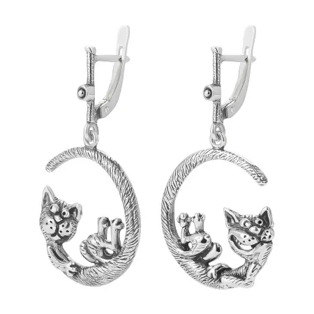 Серебряные серьги «Лунная рапсодия» кот полумесяц