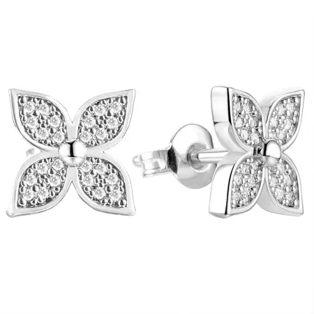 Серьги-пусеты из серебра с фианитами «Лепестки»