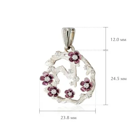 Серебряная подвеска с эмалью и фианитами «Ветка сакуры»